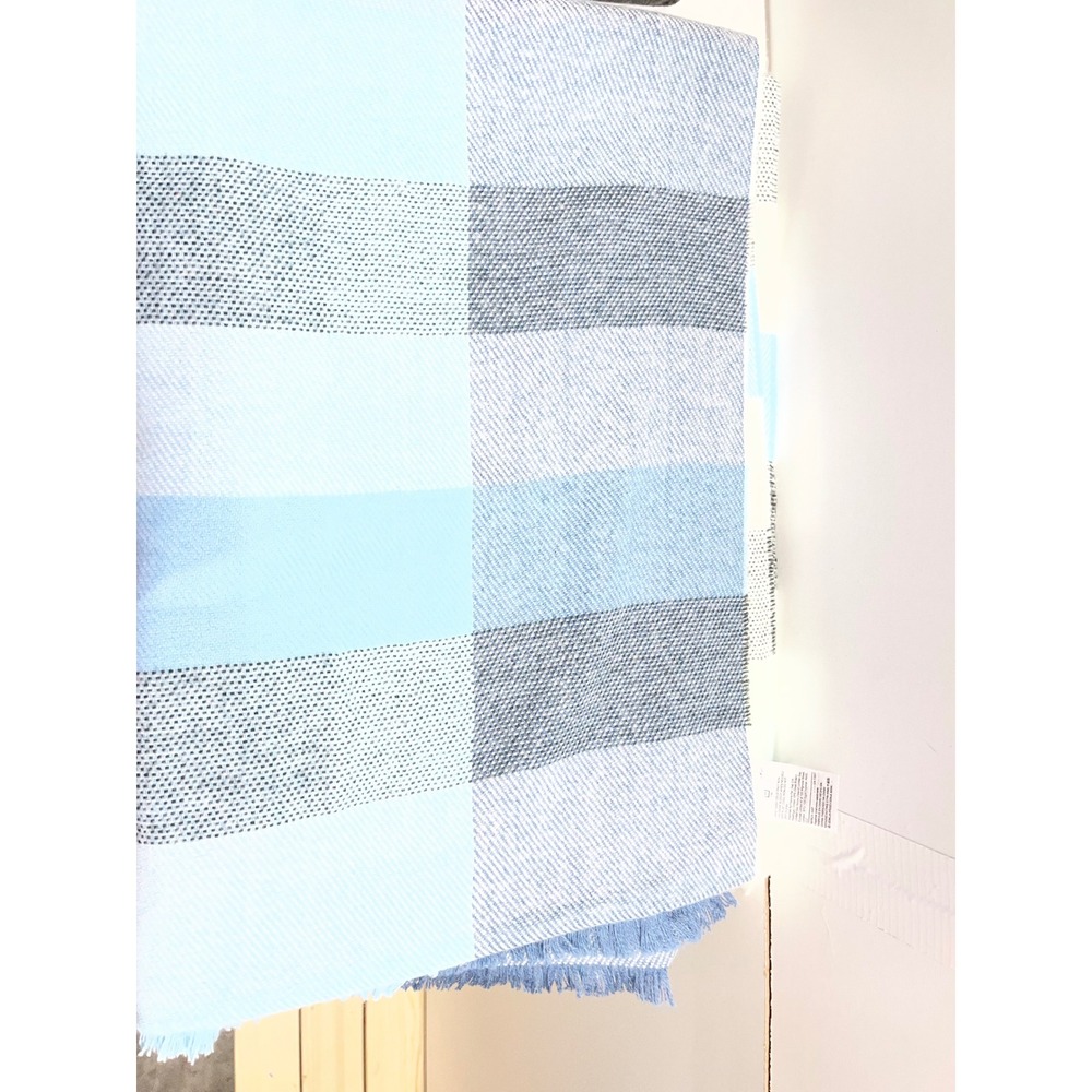 Gap Blue Plaid Oversized Scarf Soft Knit Fringed Winter Wrap